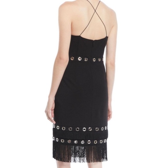 Aidan Mattox Women’s Sleeveless Fringe Metal Grommet Black Cocktail Dress 12 - Picture 4 of 12